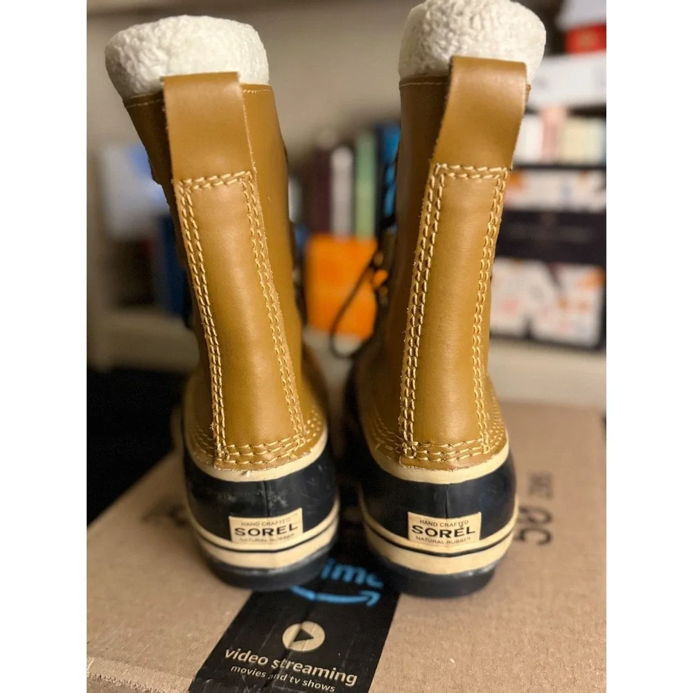 Sorel Yoot Pac Nylon Waterproof‎ Snow Rain Boot Tan Black Faux Fur Women's 5
